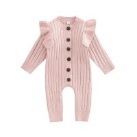 Autumn Infant Baby Romper Cotton Knit Long Sleeve Ruffle Solid Color Girls Jumpsuits Newborn Girls Outfit Baby Clothes