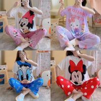 pajamas ➳พร้อมส่ง ♥️ชุดนอนน่ารักฟรีไซส์ชุดนอนเสื้อแขนสั้นกางเกงขายาวชุดนอนราคาถูก☸