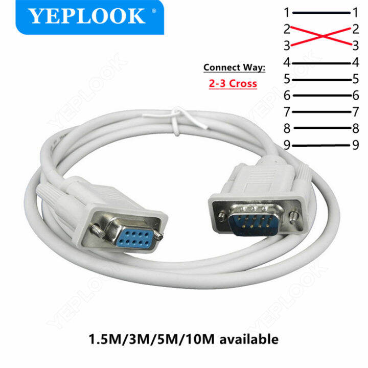 RS232 DB9 9Pin ชายหญิง23 Corss เชื่อมต่อ Extension Serial Cable Wire