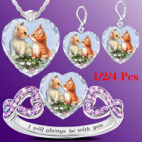 【cw】 Brocade wish New Heart-Shaped Set Element Artificial Crystal Necklace Exclusive for Cross-Border Cat Necklace for Women ！