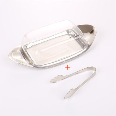 Realand Stainless Steel Butter Dish Box Container with TONG Cheese Server Storage Keeper Tray with See-through Acrylic Easy Lid