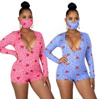 [COD] KM80010 Factory direct sales of European and womens jumpsuit independent station hot selling printed mask two-piece set