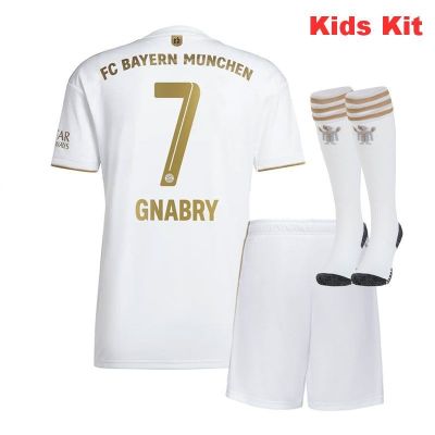 ♘₪۩ 2022 2023 Bayern munich Away kids kit Football Shirt children Top and Shorts Set Jersey With Patch Socks LEWANDOWSKI GNABRY -9 LEWANDOWSKI NO.7 NO.8 NO.10