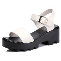 Fashion High Quality Women Platform Sandals Buckle Strap Solid Summer Square Heels Ladies Flat Sandals Waterproof Women Shoes