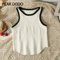 PEAR DODO เสื้อกล้ามคอกลมแขนกุดสั้นสีพื้นแบบเกาหลีสำหรับผู้หญิง