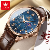 OLEVS 2893 Casual Watches For Men Waterproof Genuine Leather Band Quartz Men Wristwatch Chronograph Calendar Small Second hand