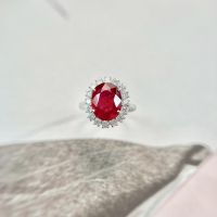 Ruby Diamond Ring แหวนเพชรทับทิม ทับทิมแท้สีแดงธรรมชาติ ประดับล้อมด้วยเพชรแท้ ตัวแหวนทองขาว18K