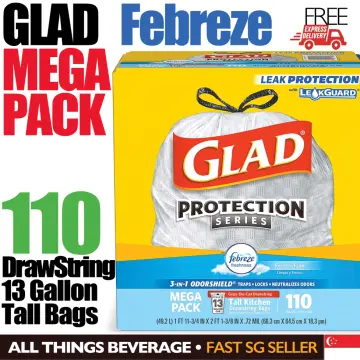  GLAD ForceFlex Tall Kitchen Drawstring Trash Bags, 13 Gallon  White Trash Bag for Kitchen Trash Can, Gain Moonlight Breeze with Febreze  Freshness and Leak Protection, 110 Count (Package May Vary) 