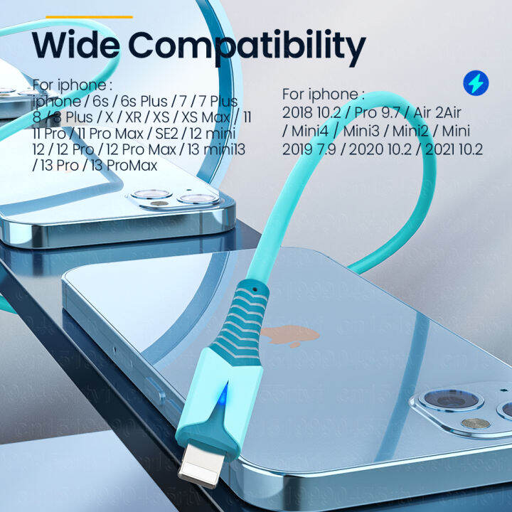 ร้อนสาย-usb-สำหรับ-13-12-11-pro-max-x-xr-xs-8-7-6วินาที5วินาทีข้อมูลได้อย่างรวดเร็วชาร์จชาร์จ-usb-ลวดสายไฟซิลิโคนเหลวสาย1เมตร2เมตร