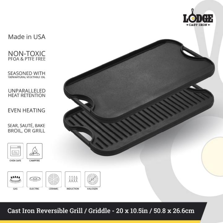 Lodge Cast Iron Reversible Grill/Griddle, 20-inch x 10.5 Inch