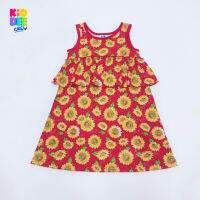 KiddeeCrew เสื้อเด็ก  เสื้อกระโปรง เด็กผู้หญิง สีแดงลายดอกทานตะวัน มีระบายอก Red sunflower pattern Tunic Top  With chest drainage เหมาะสำหรับอายุ 1-12 ปี