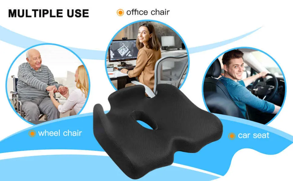 Benazcap Seat Cushion for Office Chair Cushions, Non-Slip, Sciatica &  Tailbone Pain Relief Firm Coccyx Pad for Long Sitting, for Desk Chair/Car