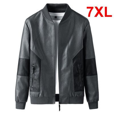 ZZOOI Luxurious PU Jackets Men Spring Autumn Patchwork Leather Jacket Coat Male Fashion Casual O-neck Outwear Plus Size 7XL HA128
