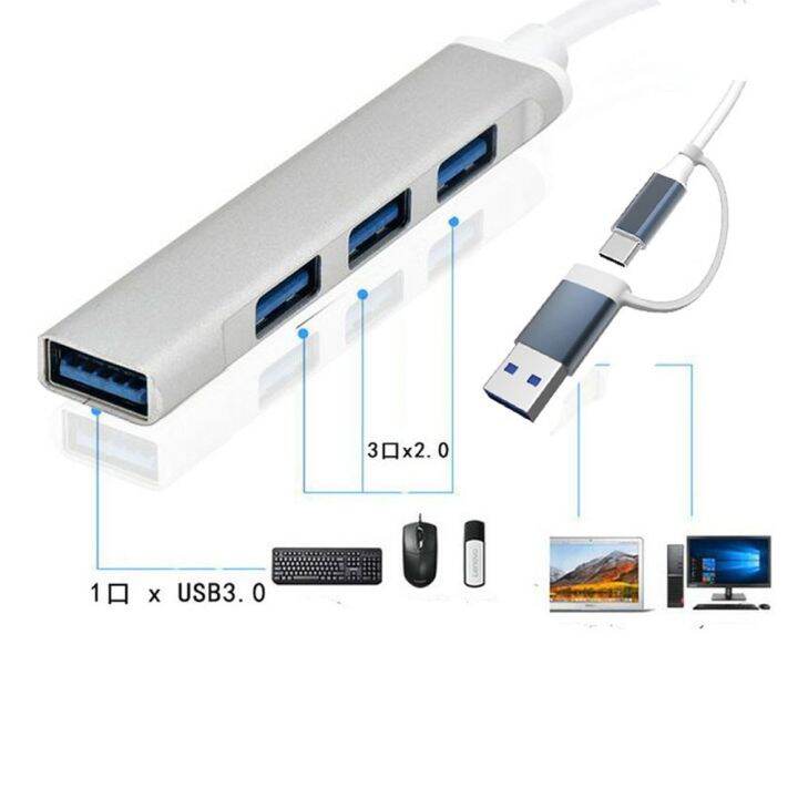 usb-ฮับ-type-c-3-0-usb-3-0ฮับ2-0-4พอร์ตอะแดปเตอร์-otg-เครื่องแยกอเนกประสงค์สำหรับพีซีเคสมือถือเลโนโว่หัวเหว่ย-macbook-อะลูมินัมอัลลอย