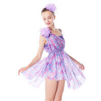 MiDee Floral Lyrical Dance Dresses Training Performance Costumes ชุดสเก็ตน้ำแข็งสำหรับเด็กผู้หญิง