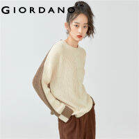 Giordano ผู้หญิง สายเคเบิลสีตัดกันหลวมหลวมไหล่ตกคอกลมเสื้อกันหนาวเสื้อสวมหัว Free Shipping 18351608