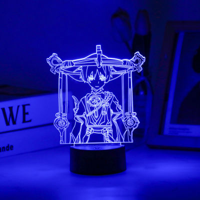 Scaramouche Balladeer Genshin Impact 3D Led Night Lamp For Kid Anime Light Room Decor Base And Acrylic Board Are Sold Separay