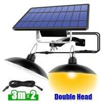 ✁☃✗ 118 Inch Line Double Head Outdoor Solar Pendant Light Indoor Lamp and Adjustable Solar Panel for Patio Camping Home Garden Yard LED Shed Lights