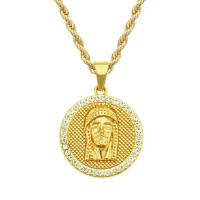 [COD] European and ins three-dimensional round medal head portrait pendant necklace diamond-studded trendy mens womens fashion accessories