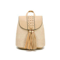 Straw Woven Bag Niche New Drawstring Bucket Bag Womens Woven Mini Tassled Bag Bohemian Backpack