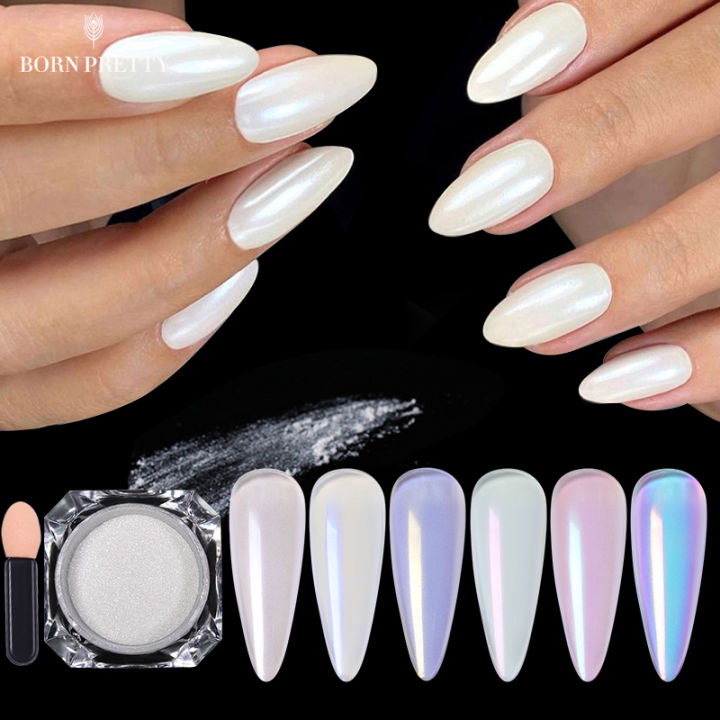 BORN PRETTY Mirror Nail Powder Pigment Pearl White Rubbing on Nail Art ...