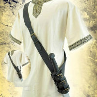 Steampunk ปรับ Pirate Dagger Holster Baldric หนังผู้ถือดาบยุคกลางไวกิ้งอัศวินสายคล้องไหล่สำหรับ Larp Cosplay