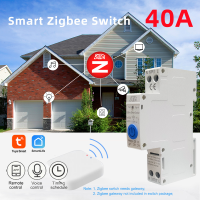 Jiuch Tuya สวิตช์อุปกรณ์ตั้งเวลาเบรกเกอร์ราง ZigBee Din,สวิตช์ควบคุมถ่ายทอดระยะไกลด้วยเสียงสมาร์ทโฮมใช้งานได้กับ Alexa Google Home 1P สวิตช์เปิด/ปิด40A สวิตช์ถ่ายทอดเวลา AC90-240V ใช้กับเกตเวย์ Zigbee Tuya