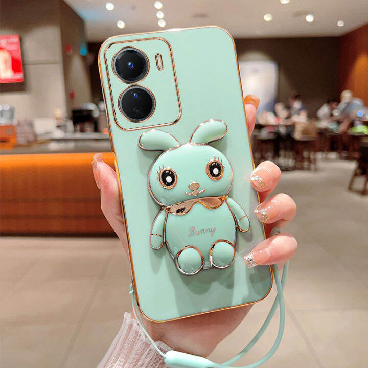 ybdเคสกระต่ายน่ารักสำหรับ-vivo-v27-s16e-s16-s16-pro-v27-pro-ที่ยึดการ์ตูนแบบสามมิติเคสซิลิโคนแบบนิ่มฟรีสายคล้อง