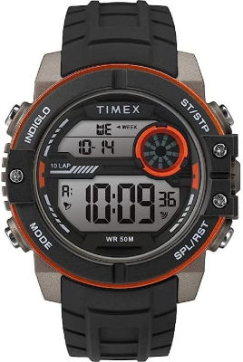 Timex Mens DGTL Sphere 45 mm Chrono Silicone Strap Watch Orange/Grey