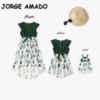 2021 New Summer Family Matching Clothes Dress floral Ruffles bow Mom and Baby Girl Matching Clothes E2011