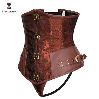 ผู้หญิง Steampunk Vintage Faux หนังเกลียวเหล็กกระดูก Underbust Corset Plus ขนาด S ถึง6XL