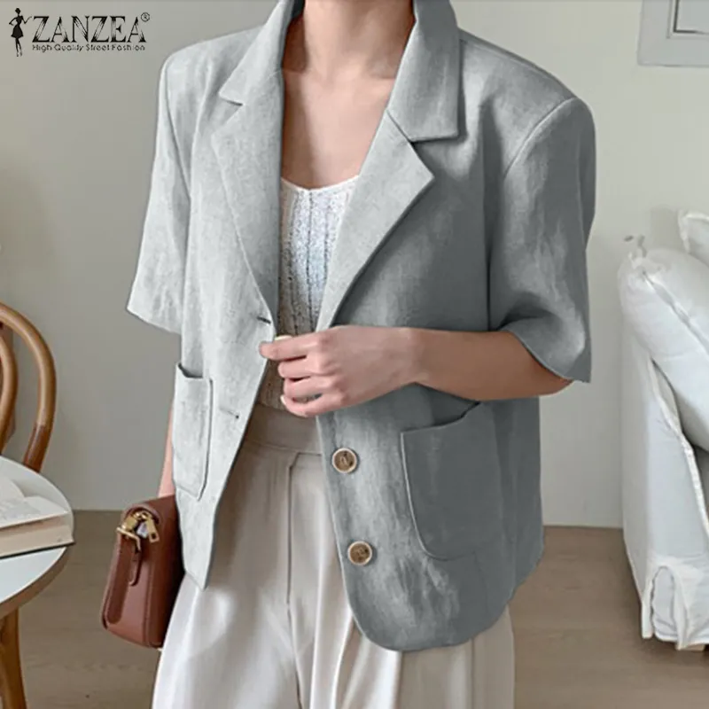 Elegant Korean Womens Short Sleeve Career Casual Business Blazers