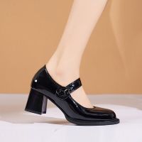 HOT★Women Mary Jane Shoes Patent Leather High Heels Office Lady Shoes Square Toe Chunky Pumps Female Oxford Shoe Spring Autumn 9964N