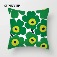 SUNNY Marimekko ปลอกหมอนผิวพีชพืชชุดเบาะรองนั่งตกแต่งดอกไม้โพลีเอสเตอร์พิมพ์หมอนอิง45*45ตกแต่งบ้านแบบสี่เหลี่ยมห้องนั่งเล่นปลอกหมอน | เบาะรองนั่ง