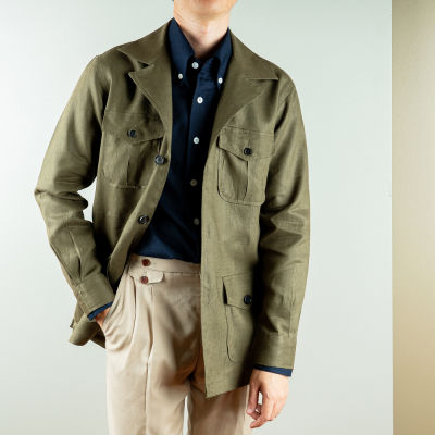 MadetoMature Linen Safari Jacket Overshirt Olive Green - เสื้อซาฟารีแจ๊กเก๊ต สีเขียว