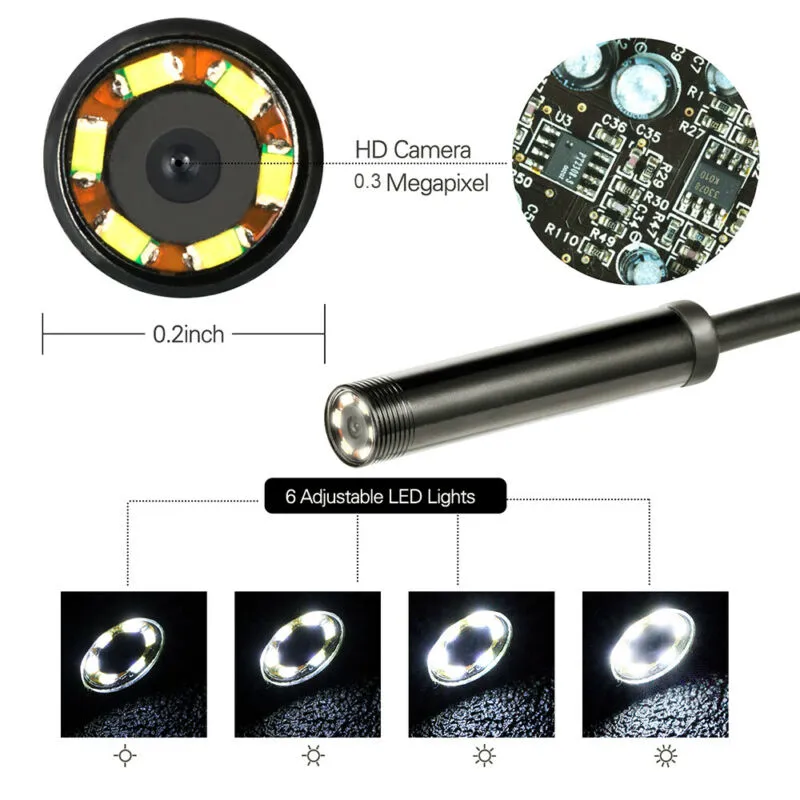 Mini caméra endoscopique étanche avec lumière LED, -1