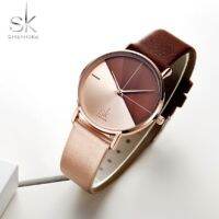 Wrist watchนาฬิกาข้อมือผู้หญิง SK เทรนด์สีตัดกันเรียบง่ายสองสีประกบหน้าปัดรูปแบบดวงอาทิตย์ไร้คำพูดนาฬิกาที่มีชื่อเสียงหญิงข้ามพรมแดน 0095