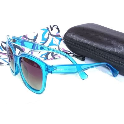 แว่นแฟชั่น แว่นโพลาไรซ์ ตัดแสงสะท้อน ป้องกัน UV400 ใส่สบายตา สไตล์วินเทจ กรอบสีฟ้าใส
