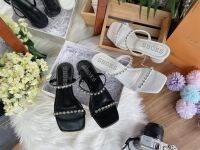 SH019-ส้นสูงเพชรหรูหรา2สาย-ส้นกลม สกรีนSHOES