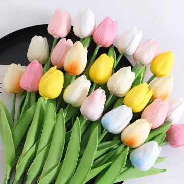  10 Pcs Orange Tulips Artificial Flowers Real Touch