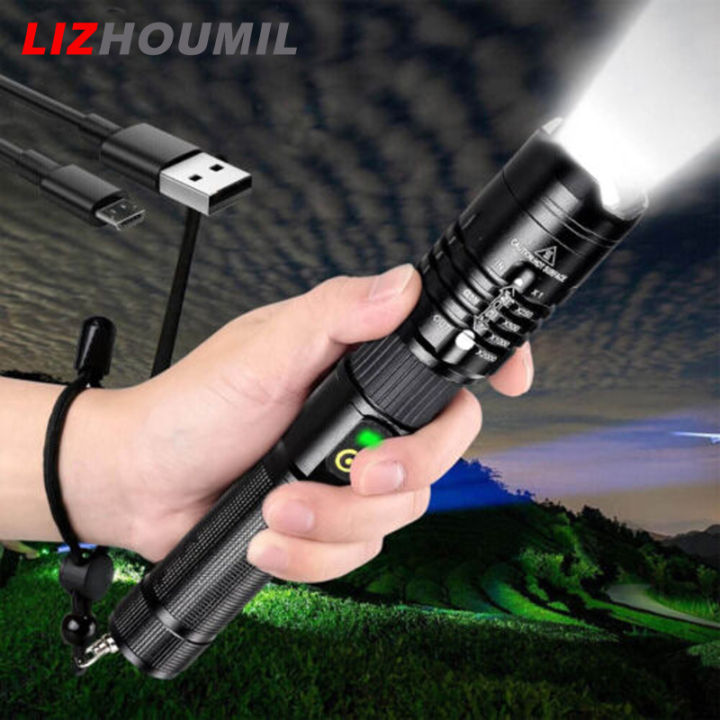 lizhoumil-p50ไฟฉายกล-led-แบบซูมได้-ชาร์จ-usb-โคมไฟที่แข็งแกร่งสว่างมากโคมไฟมือพร้อมแบตเตอรี่แบบชาร์จไฟได้