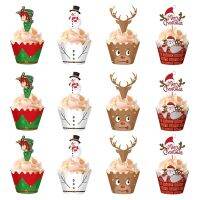 24pcs Christmas Paper Cupcake Wrapper Christmas New Year Birthday Party Cake Decorations Tools Santa Claus Cake Topper