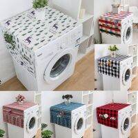 Christmas Tree Elk Deer Linen Washing Machine Cover ball Tassel Refrigerator Cloth Red Black Plaid Microwave ovens Dust Cover Washer Dryer Parts  Acce