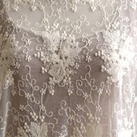 Beautiful 135cm Width 1M/lot 3D Embroidered Beige/White Lace Fabric Soft Net Fabric Sewing Curtain DIY Craft Accessory X645 Fabric  Material