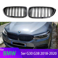 2Pcs รถสไตล์ Gloss สีดำด้านหน้าไต Double Slat Grill Grille สำหรับ BMW 5 Series G30 G38 2016-2019 ตะแกรงแข่งแบบ Dual Line T