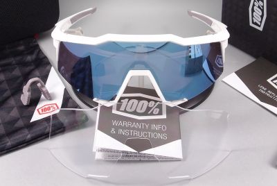 100% SPEEDCRAFT Matte White w/ Hiper Blue Multilayer Mirror Lens & Clear 61001-000-75