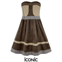 iCONiC BROWN ABIDING DRESS #2153 ชุดเดรส เกาะอก ผ้ากำมะหยี่ สม็อกหลัง ยาว31" เดรสออกงาน ชุดราตรี เดรสแฟชั่น เดรสงานแต่ง