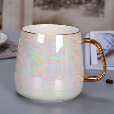 【High-end cups】 ใหม่มุกเคลือบทองจับ Mugfashion ถ้วยกาแฟขั้นสูงแก้วสายรุ้งเคลือบเซรามิก Cupsimple นอร์ดิกถ้วยน้ำชา Drinkware ของขวัญ