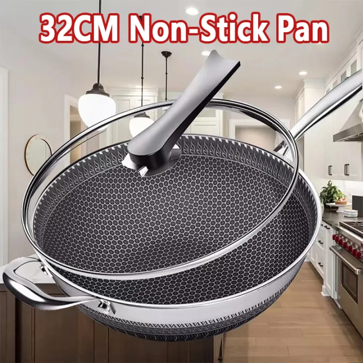 304 NonStick Wok Pan Stainless Steel Thick Frying Pan with