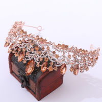 Baroque Retro Rose Gold Peach Crystal Bridal Tiaras Crown Rhinestone Pageant Diadem Veil Tiara Headband Wedding Hair Accessories